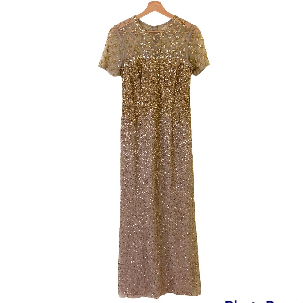Aidan Mattox Ombre Sequin Column Gown Light Gold … - image 3
